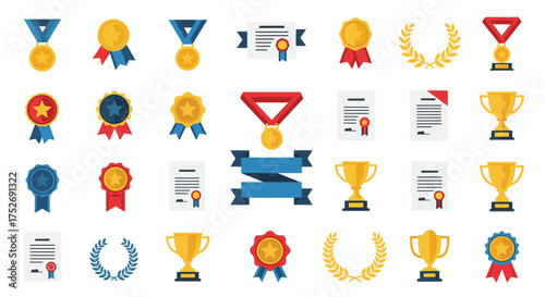Collection of various achievement awards and trophies celebrating success and recognition.