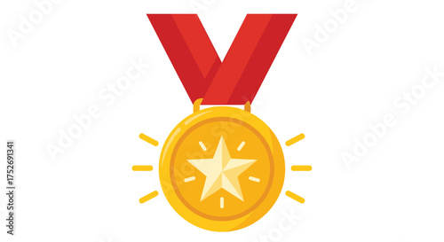 A golden medal with a red ribbon a symbol of achievement and recognition for excellence.