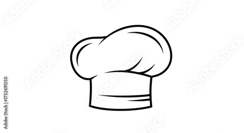 A detailed illustration of a traditional tall white chef's hat with a pleated top and a band around the base.
