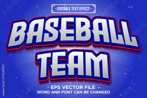 Baseball Team Editable Text Effect – Sport Style 3D Typography in Blue and Red