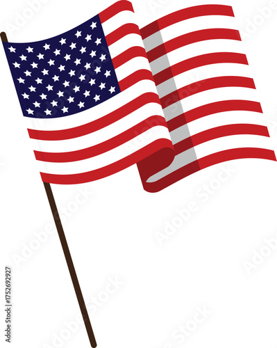 Vintage waving USA flag set. Vector waving American flags on grunge texture.