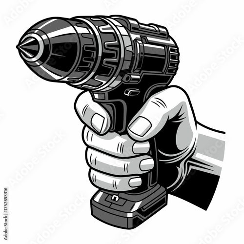Vector art of hand holding a cordless power drill