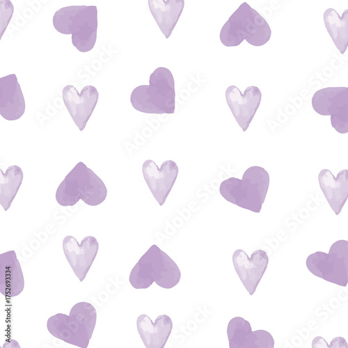Soft Purple Watercolor Hearts Seamless Pattern