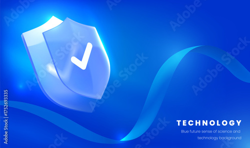 Tech style blue horizontal plate background illustration protects the shield