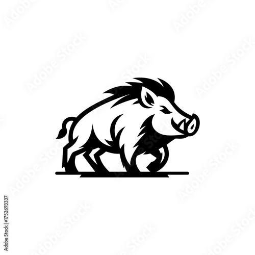 Stylized wild boar logo design featuring bold lines and strong expression in black and white 