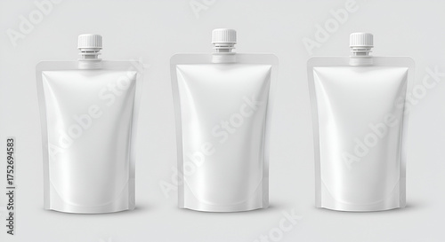 Set of blank white plastic cosmetic containers and bottles for packaging liquid products, isolated on a background