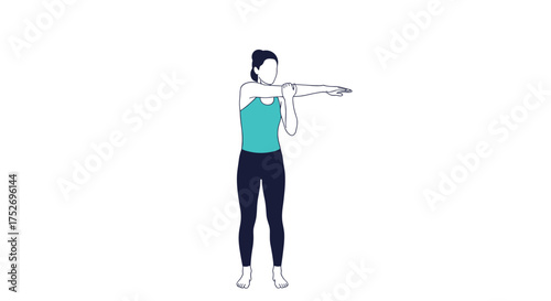 A person performs a cross body arm stretch demonstrating proper form and technique for flexibility and range of motion.