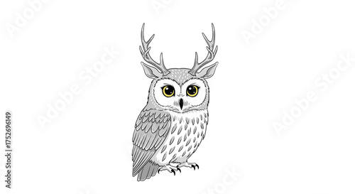 An enchanting owl with magnificent antlers and piercing eyes.