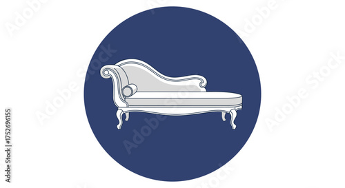 Elegant vintage chaise lounge design with ornate legs and plush cushioning for luxurious seating.