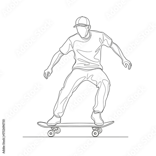 Vector art of line art illustration of a person skateboarding