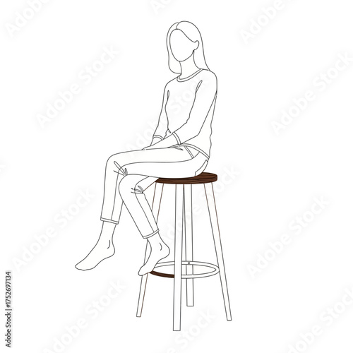 Vector art of simple line art sketch of a woman sitting on a high stool