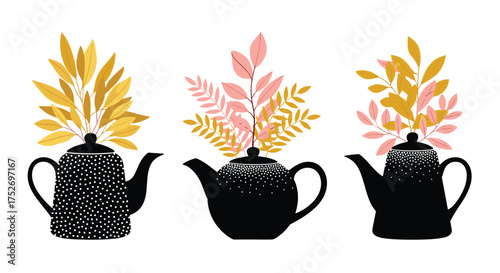 Artistic floral teapots for home decoration and creative design.
