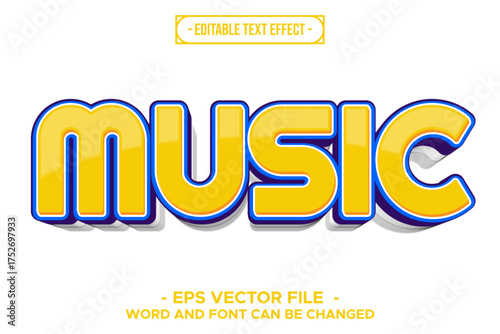 Music Editable Text Effect – Bold Yellow 3D Typography on White Background