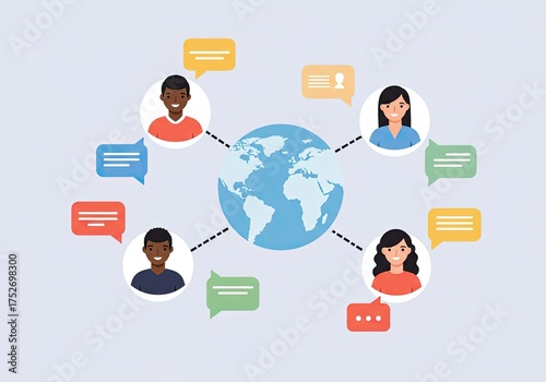 Wallpaper Mural Diverse global team connecting through vibrant communication bubbles around the world, fostering collaboration and sharing ideas for global business network expansion Torontodigital.ca