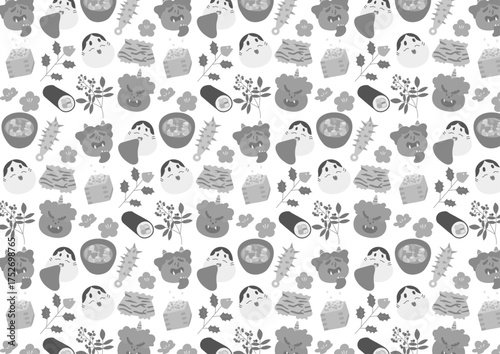 節分　背景　イラスト　パターン　モノクロ