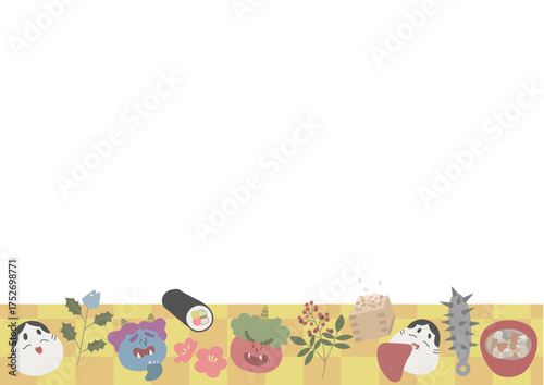 節分のイラスト　背景　フレーム　黄色