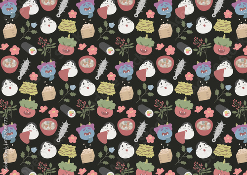 節分　背景　イラスト　パターン　黒