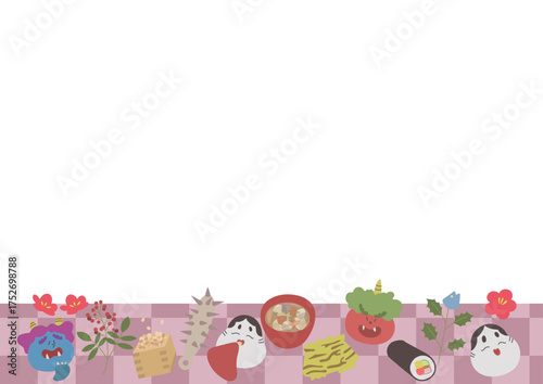 節分のイラスト　背景　フレーム　赤