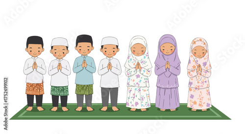 Vector illustration of a young couple saying greetings during Eid