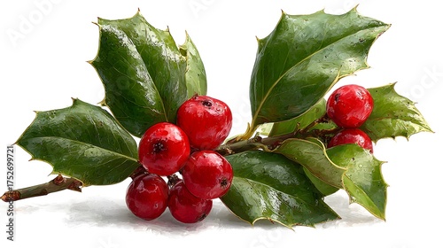 mini a sprig of green holly with three