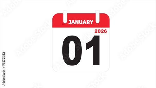 Calendar icon for january 1, 2026. Perfect for website headers, social media posts, and digital marketing designs needing a specific date.
