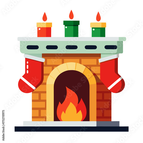 Cozy fireplace with festive red stockings christmas illustration
