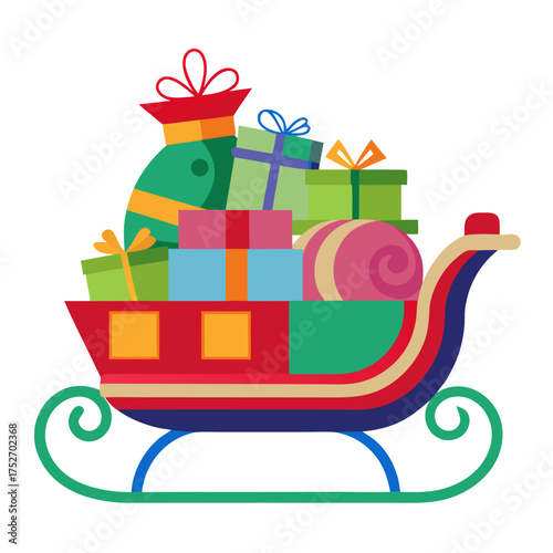 Colorful sled overflowing with holiday presents vector illustration