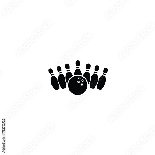 Bowling ball and pins symbol for strike and game in sports and recreation silhouette