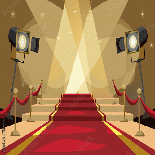 Red carpet event with spotlights and velvet ropes leading up to a stage premiere celebrity Modern car vector illustration Flat car icon Urban vehicle vector