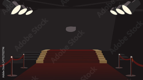 Red carpet leading up to stairs with spotlights and velvet ropes steps event Modern car vector illustration Flat car icon Urban vehicle vector