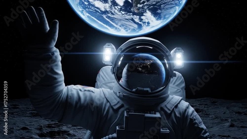 Astronaut's Moon Walk Earth View & Exploration