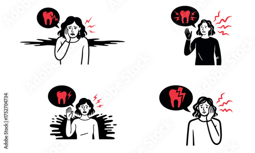 Woman suffering from toothache and dental pain illustration
