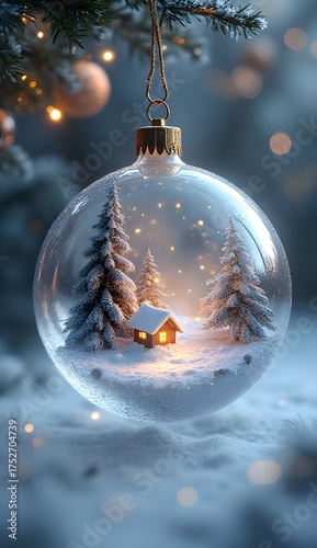 Glass Christmas Ball with Snowy Reflection – Photorealistic Render