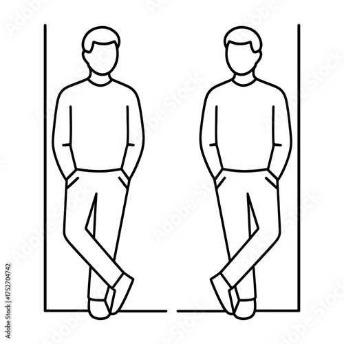Two Mirrored Figures Leaning Against Wall   Vector Art Line Illustration