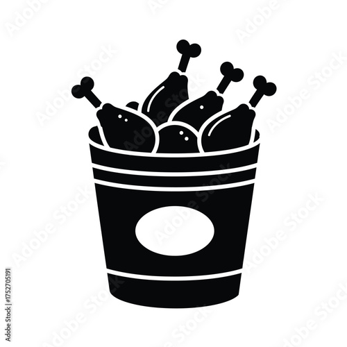 Drawn style bucket of crispy fried chicken drumsticks filling the container with delightful flavor silhouette
