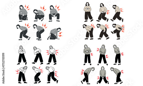 Woman suffering from body joint and muscle pain illustration
