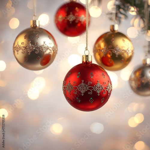 Shiny Christmas Ornaments with Bokeh Lights – Festive 3D Background