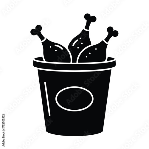 Crispy fried chicken drumsticks in a bucket iconic fast food emblem silhouette silhouette