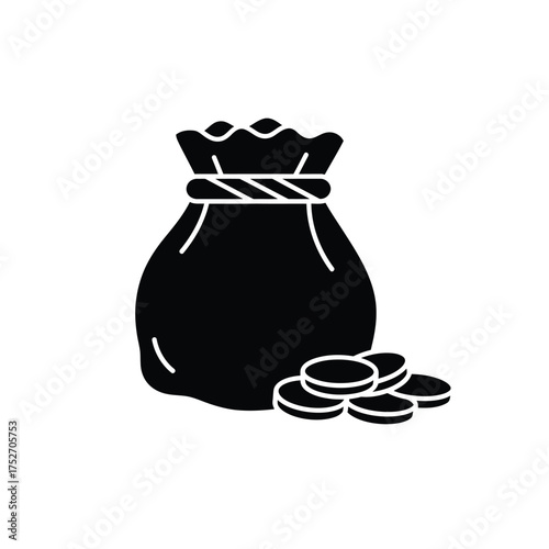 Money bag silhouette with coins representing wealth and financial success silhouette