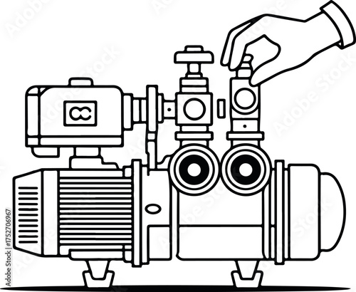 HVAC Repair Services Black and white line art of a hand adjusting a valve on an H V A C compressor pump