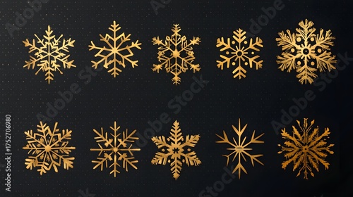 Winter snowflakes, snowflakes of various shapesgolden snowflakes