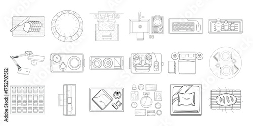Vector art of assortment of distressed circular and rectangular stamp graphics