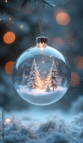 Glass Christmas Ball with Snowy Reflection – Photorealistic Render