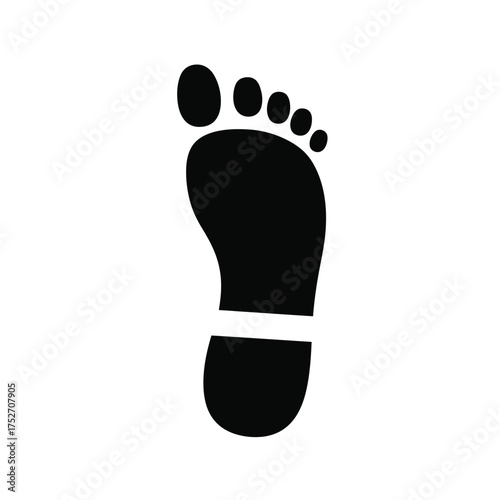 Black footprint silhouette isolated on white showing shoe tread pattern silhouette