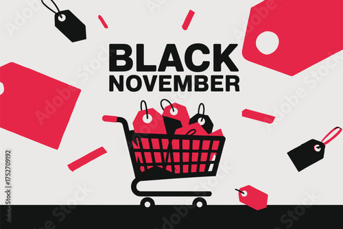 Black November Shopping Cart Tag Sale Discount Offers