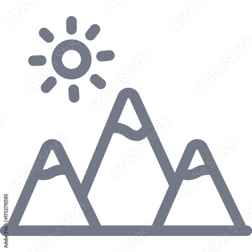 Stylized Icon of Mountains Underneath a Bright Sun on a Transparent Background