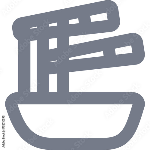 Stylized Icon of Noodles in a Bowl with Chopsticks Simple Grey Graphic Representation of Asian Food on Transparent Background