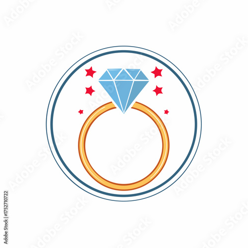 Elegant Diamond Ring with Stars in a Circle.