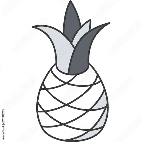 Stylized Pineapple Fruit With Gray and Dark Gray Leaves Set Against a White Background Simple Clean Design