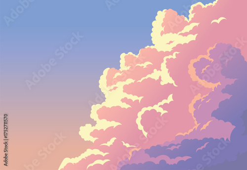 Afternoon landscape background, cloud vector illustration